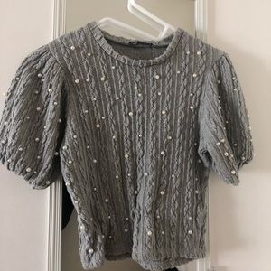 Zara Gray Blouse with Pearls 🤍